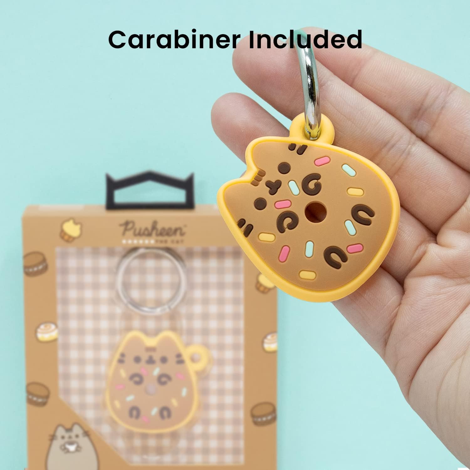 iFace x Pusheen Café Series Silicone Protective Cover [ Compatible with Apple AirTag][Cute Character Case] [Carabiner Keychain Clip Included] - Donut