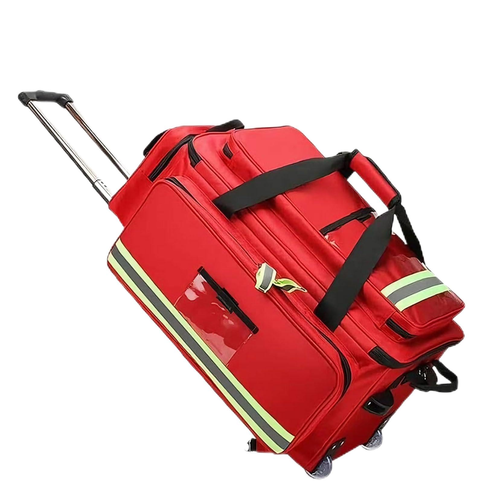 Borsa trolley medica con ruote, grande capacità, vuota, scomparti multipli per paramedici EMT, primo soccorritore, attrezzatura di emergenza, Rosso
