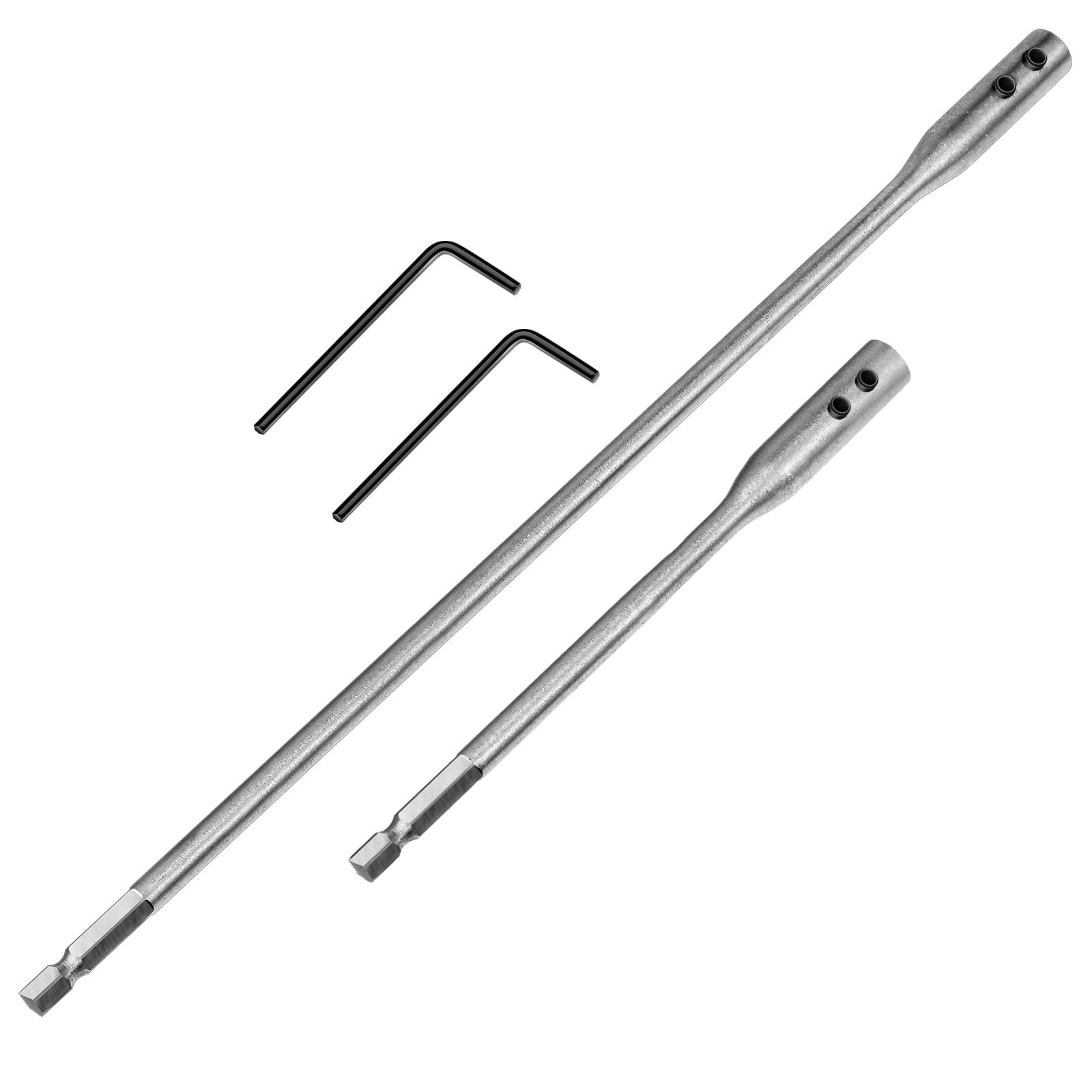 MAKINGTEC 1/4 Drill Bit Extension Set for Wood Spade Bits - 6 and 12 Inches With 2 Pieces Key, High-Carbon Steel (Silver-4pieces)