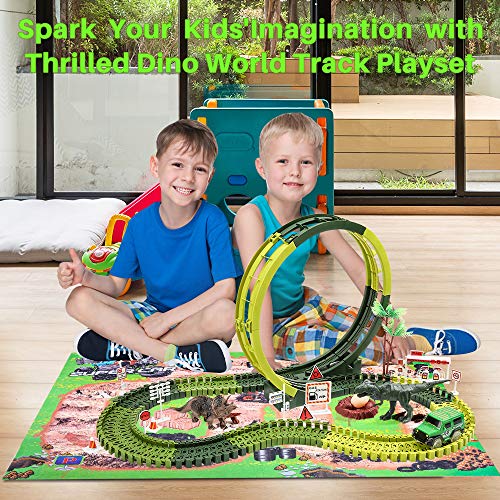 image for Wodtoizi Dinosaur Race Track Toy Car Playset Race Car Track Sets Dinos