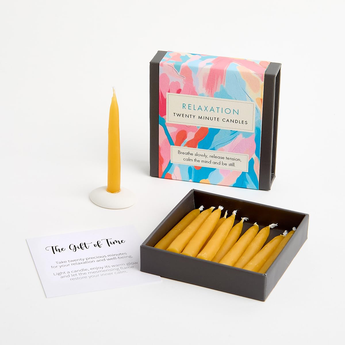 Cotton & Grey Natural Signature Collection - Relaxation (Abstract) By - 12 Pure Beeswax Twenty Minute Candles With Ceramic Holder