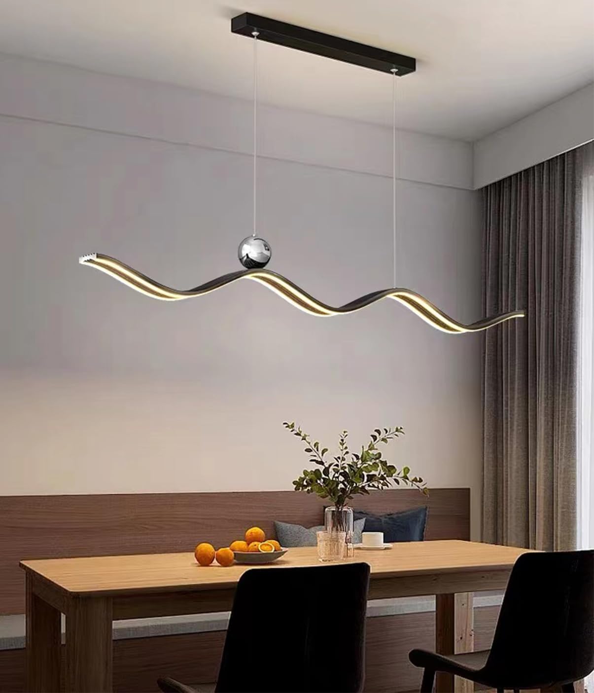 Moderne Esstischlampe LED Pendelleuchte Dimmbar, Hängeleuchte Mit Fernbedienung Hängelampe Linear Design, Höhenverstellbar Kronleuchter Für Küche Esszimmerlampe Büro Deckenleuchte (Schwarz)