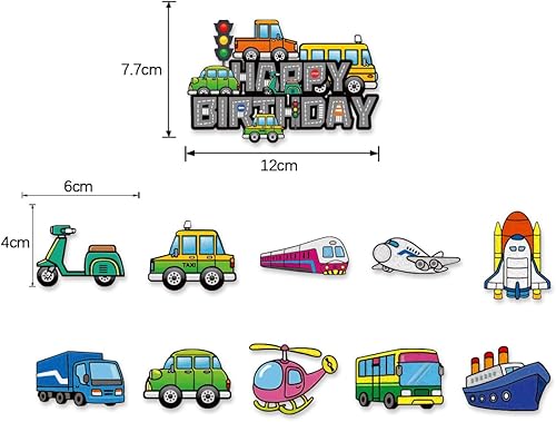 Miniatura 4 de Decoración de cumpleaños de transporte para niños y niñas, autos, autobús, tren, taxi, motocicleta, avión, transporte, pancarta de feliz cumpleaños,