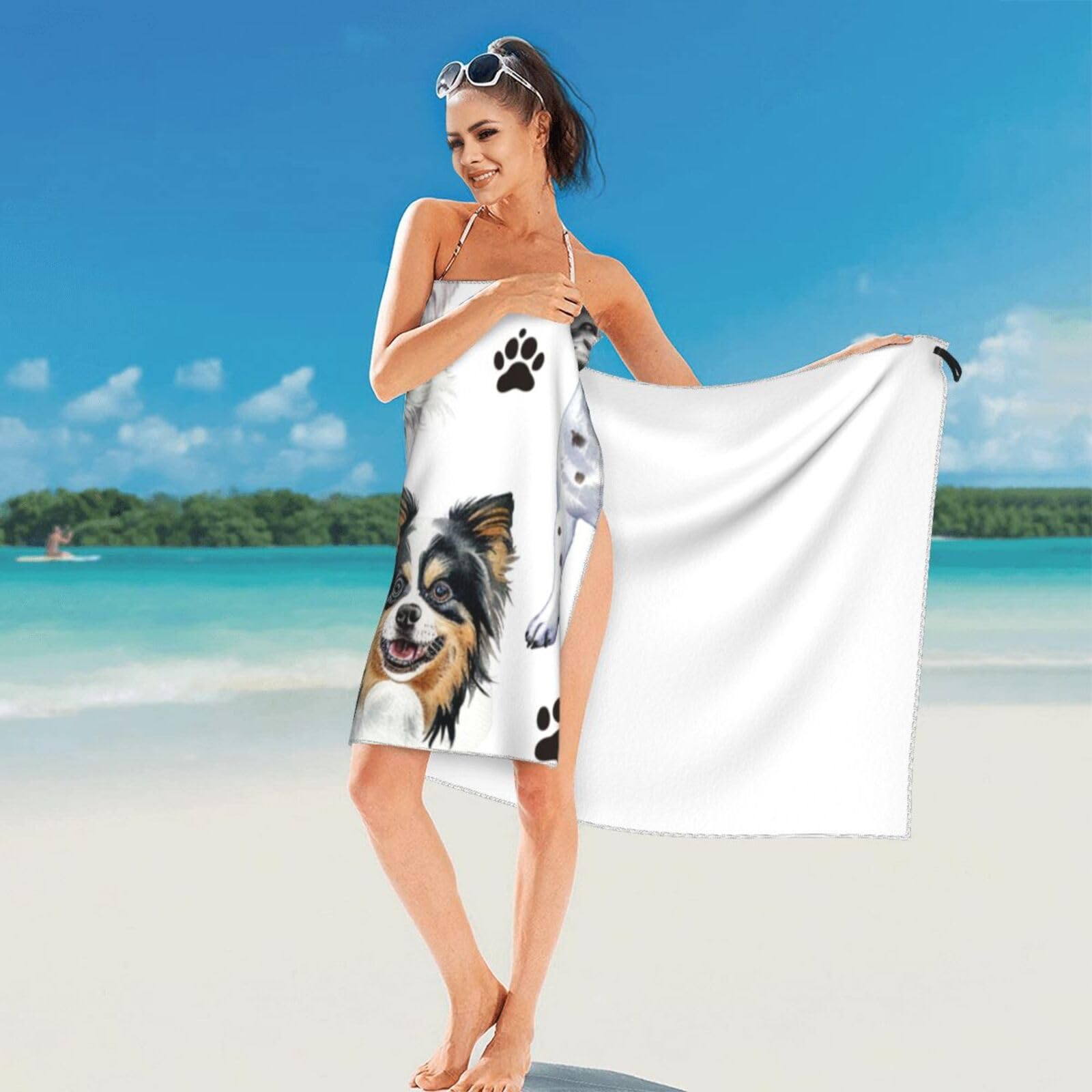 Toalla de playa ligera de microfibra de 31.5 x 63 pulgadas, lindo perro, cachorro, mascotas, animales domésticos, toallas de campamento de secado rápido para playa, gimnasio, baño, ducha
