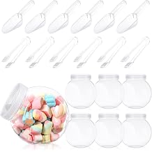 Sunnyray 6 Sets 51 oz Plastic Candy Jars for Candy Buffet with Lids Clear Bar Jars with Scoops and Tongs Kitchen Office Party Cookie Storage Containers for Dry Food Snacks Candies Cookies Coffee Pods