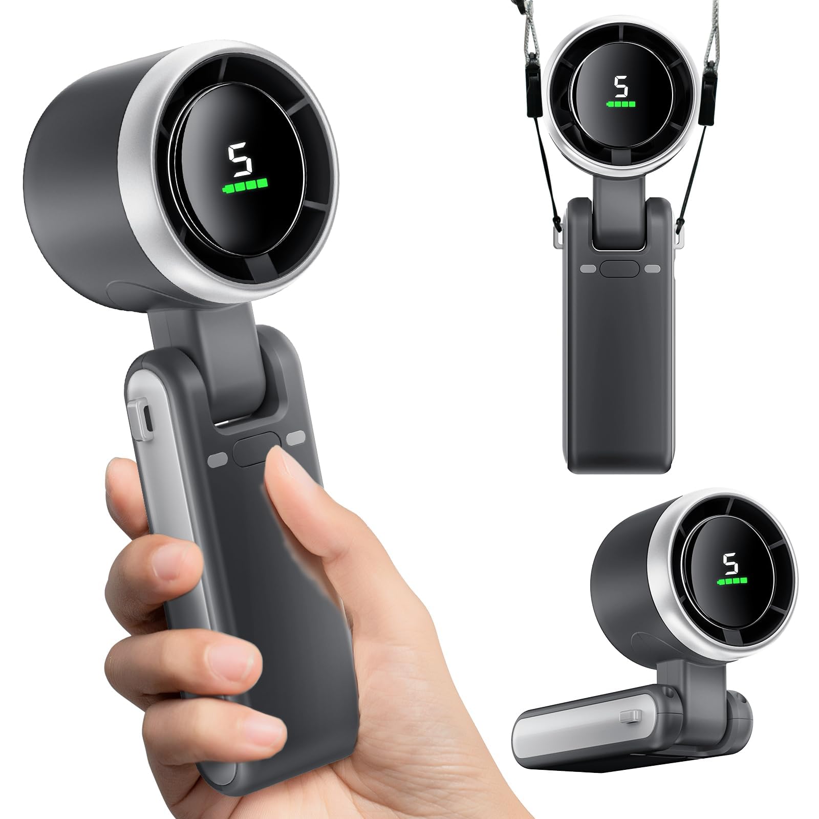 Portable Handheld Mini Fan, Black Foldable Turbo Fan with 3600mAh Battery, 50000RPM Speed, USB C Rechargeable, 5-Speed Settings, Digital Display, Ideal for Travel, Camping, Outdoor Use for Women & Men