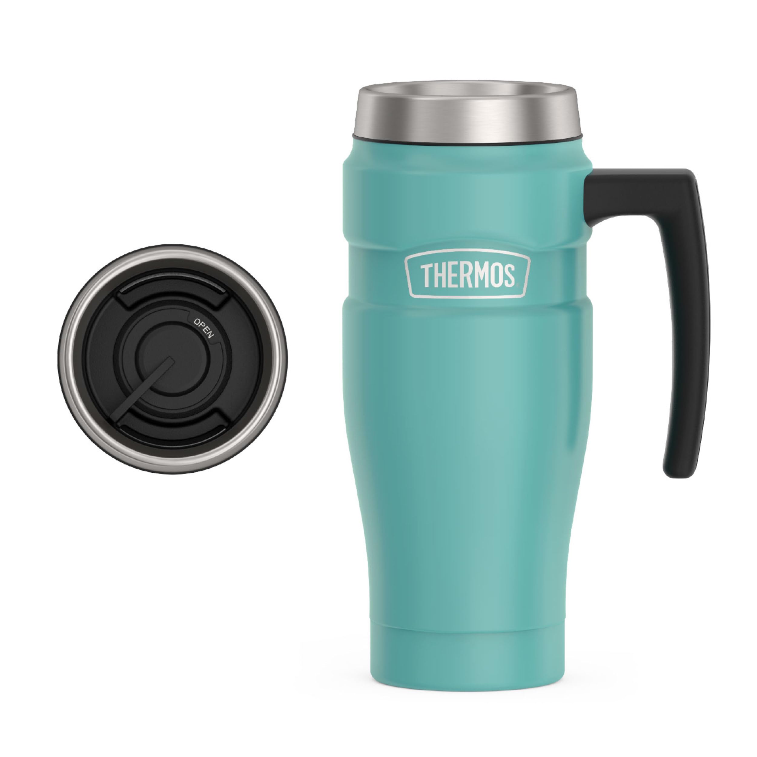 THERMOS Stainless King Travel Mug with Handle, 16oz, Matte Teal