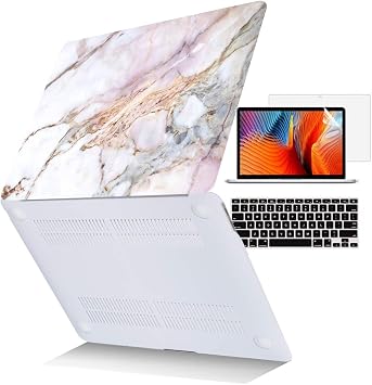 MacBook Pro 15 Inch Case 2015 2014 2013 2012 Release Model A1398 with Retina Display Plastic Hard Shell & Keyboard Cover & Screen Protector Compatible with MacBook Pro 15 Case, Marble Pink