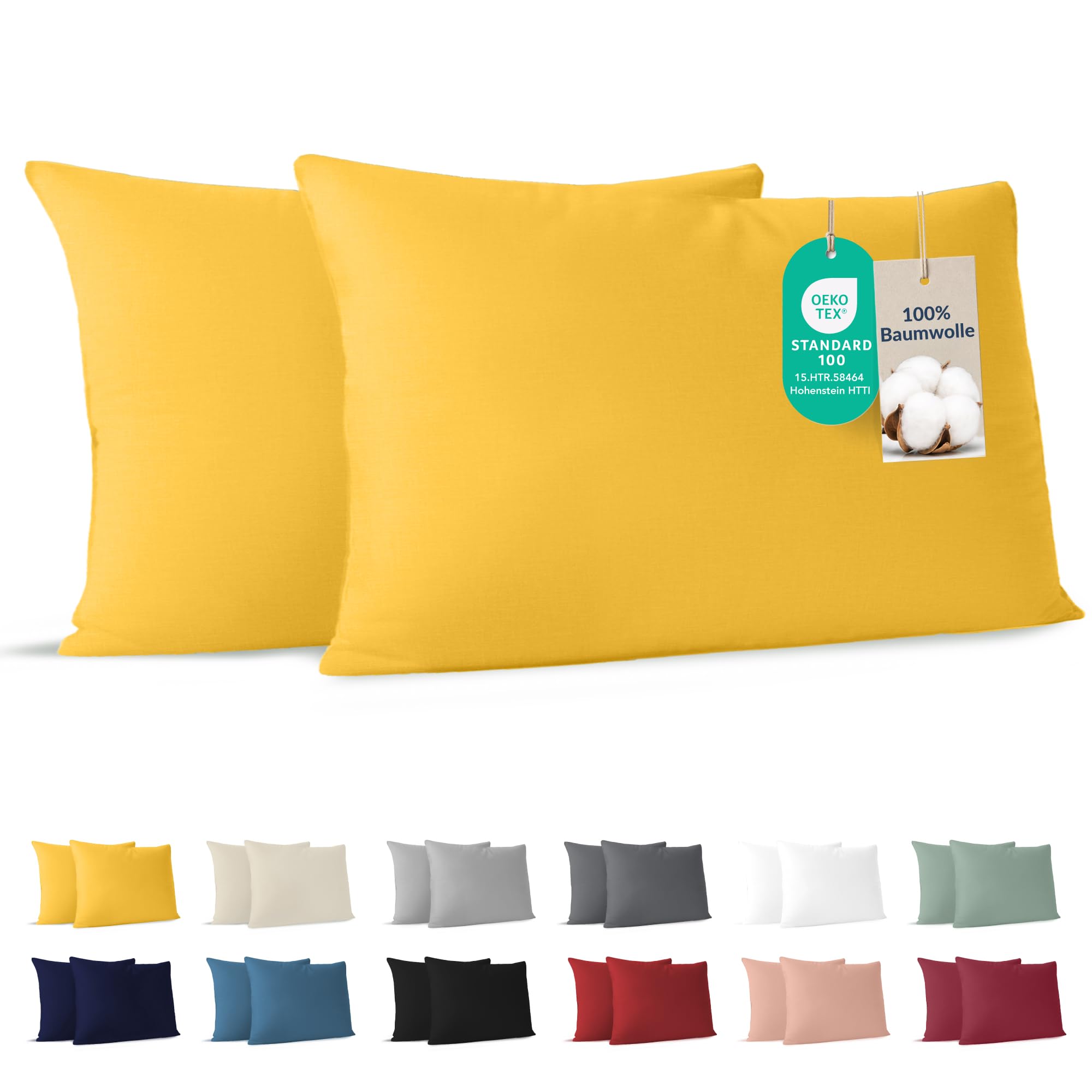 Dreamzie - Kissenbezug 40 x 80cm - 2er Set - 100% Baumwolle - Gelb