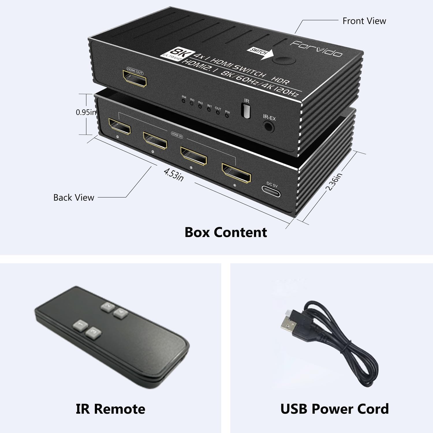HDMI Switch 4 in 1 Out 8K 120Hz 4K HDMI 2.1 Switcher/Splitter 4 in 1 Out with Remote, 4 Port Hub for Gaming PS5 Xbox TV Monitor - Ultra HD HDR 1080P 3D