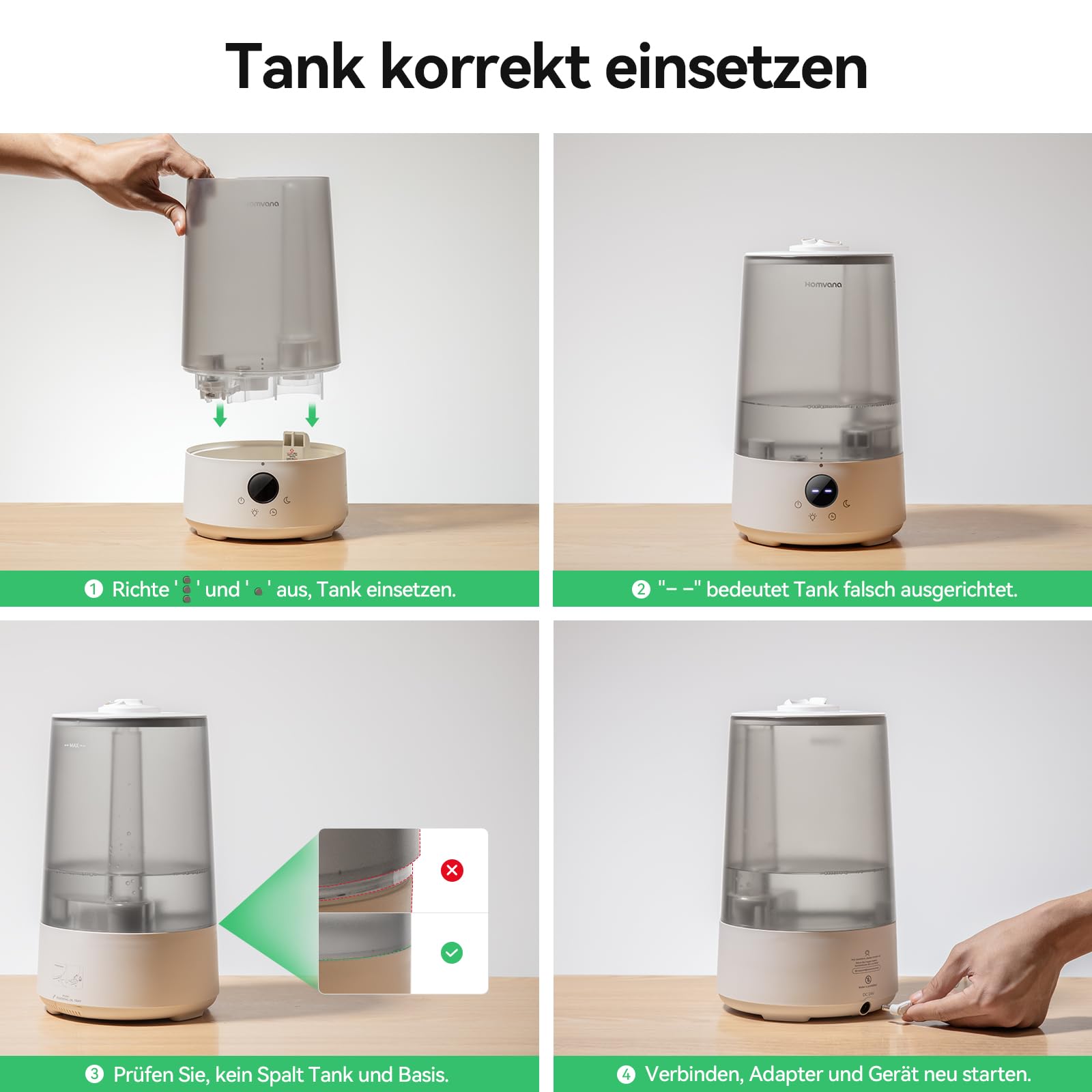 Homvana Luftbefeuchter Top-Fill 3.6L 360° Cool Mist 34H Ruhig 16dB SilentSpary Tech Grau
