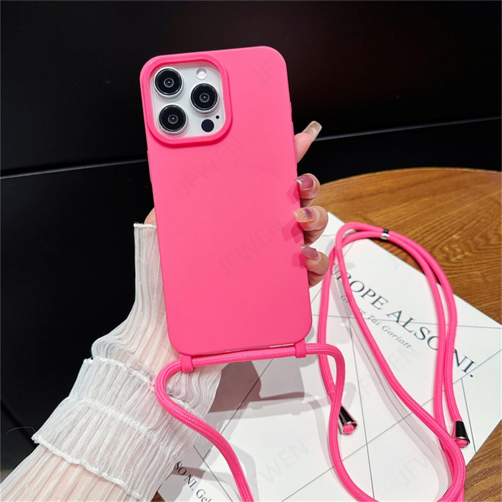 Coque iPhone 15 Plus lanière anti-perte silicone souple rose rouge - 8