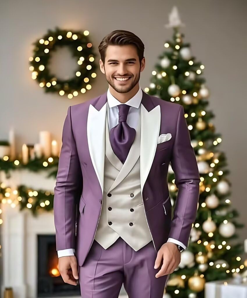 Men's 3 Piece Suits for Men Slim Fit Double Breasted Wedding Groomsmen Suit Jacket Vest Pants Set