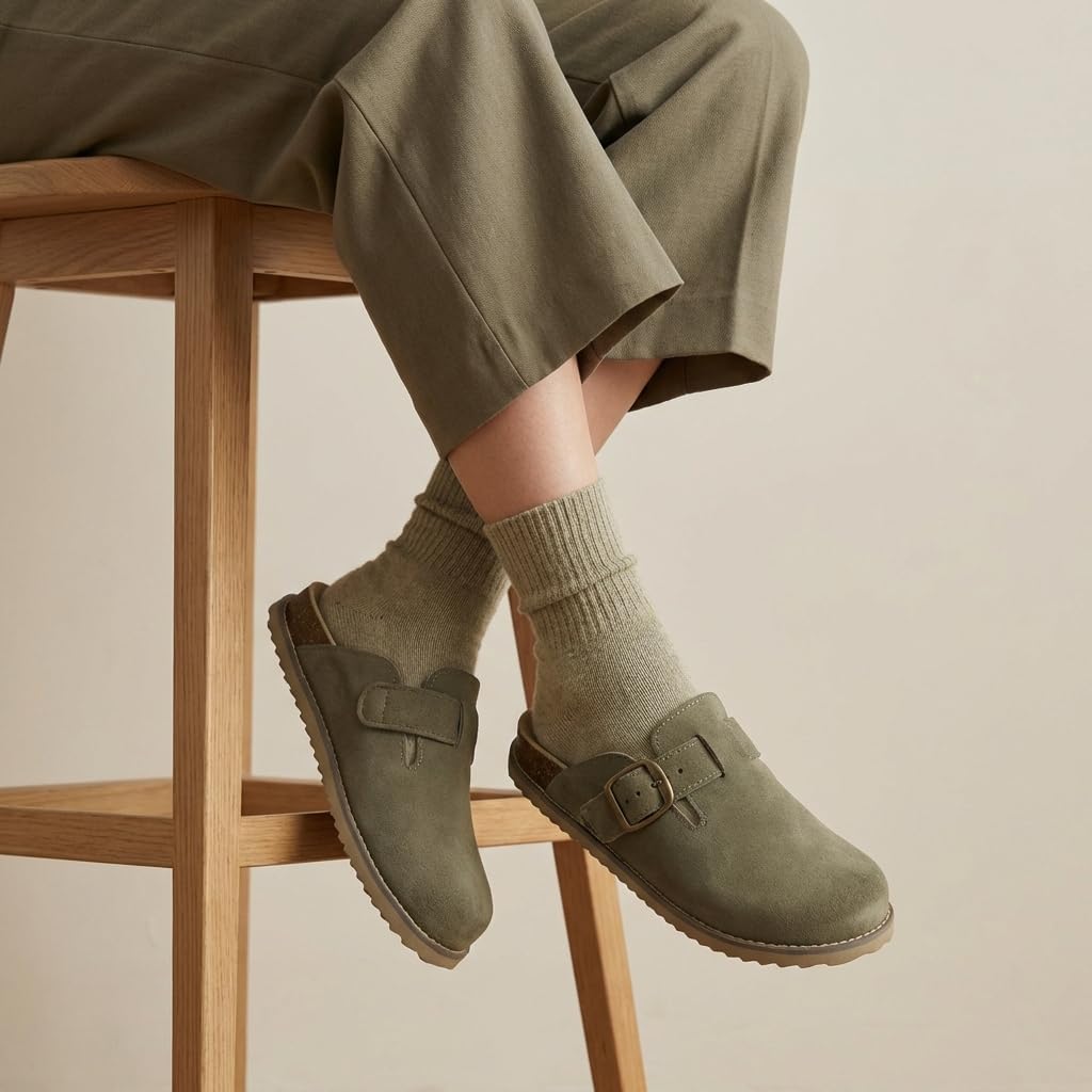 CUSHIONAIRE Women's Blain Genuine Suede Slip-On Clogs with + Memory Foam & Chic Buckle Mule - Comfortable, Non-Slip, Wide Widths Available - Image 5