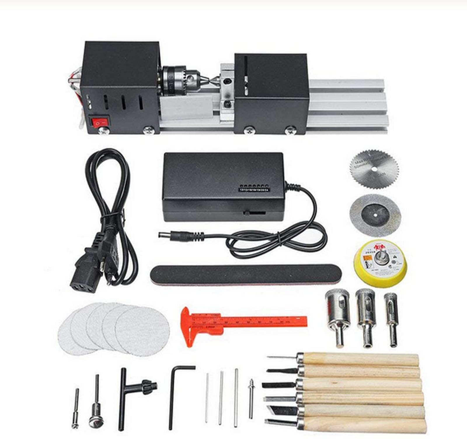 Mini máquina Herramienta de Torno CNC de 200 W, Mini máquina de Torno para Trabajar la Madera de sobremesa, fresadora de Torno de Madera para carpintería DIY, Juego de Herramientas rotativas para ta