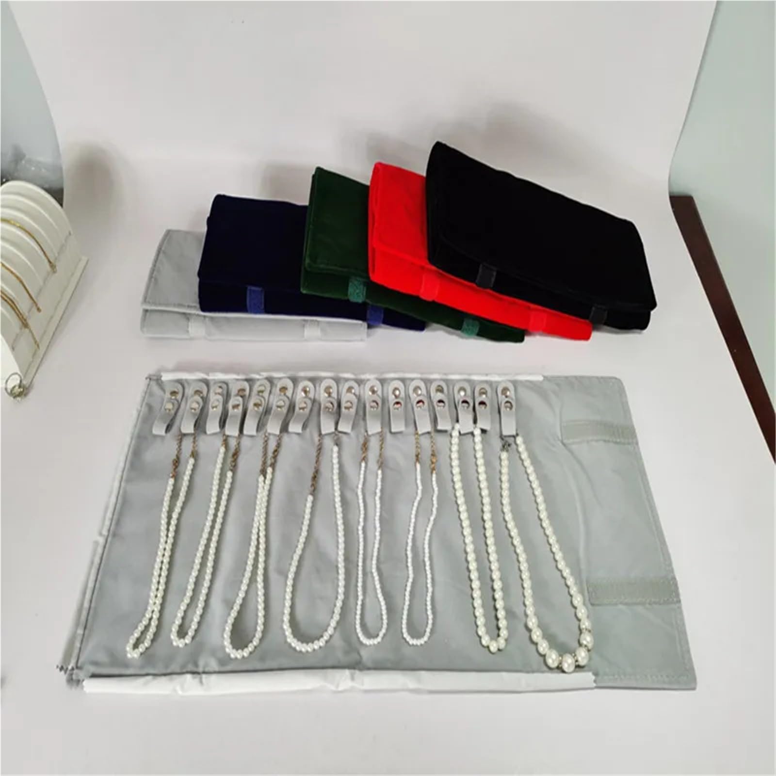 Schmuckrolle Samt Halskette Schmuck Lagerung Roll Tasche Reise Bequem Requisiten(Blue velvet)