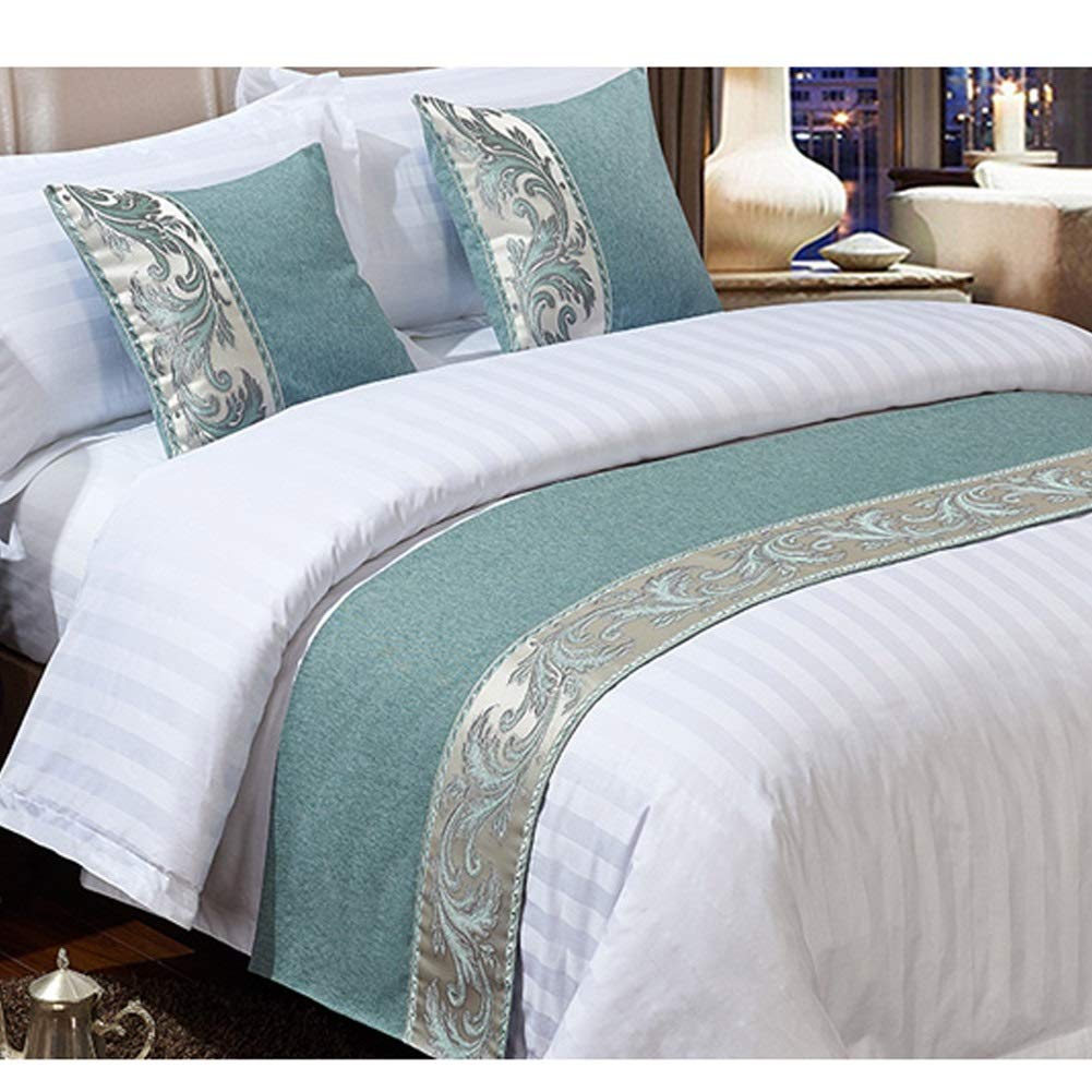 Bed Runners And Matching Cushions Set, Cotton And Linen Jacquard Scarves Bed Runners Hotel Bed Scarf Bedding Bed Towel Bedspread Protection For Living Room Bedroom ( Color : Green , Size : 50x210cm (f