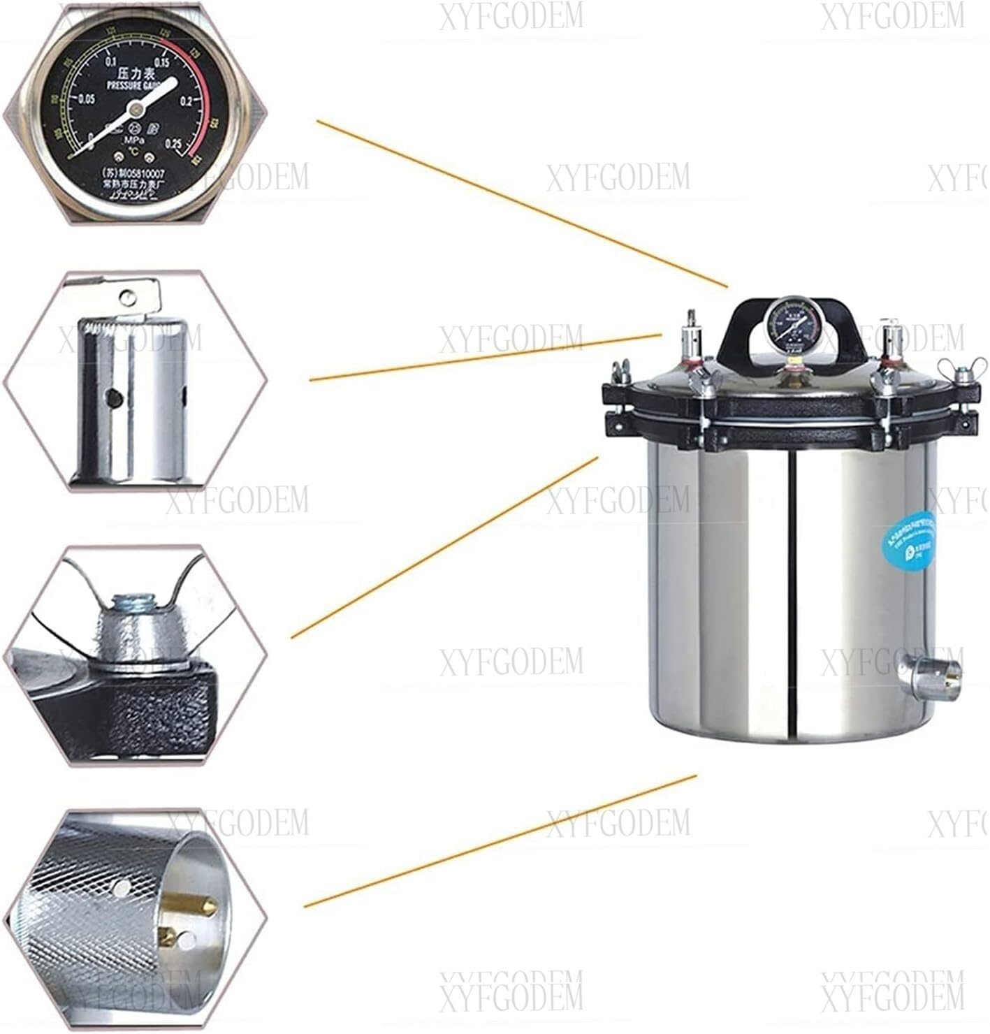 Esterilizador de Autoclave Vapor Portátil 24L, Acero Inoxidable, Seguridad 3 Válvulas, Protección contra Quemaduras en Seco, para Laboratorio Dental Tatuaje Belleza