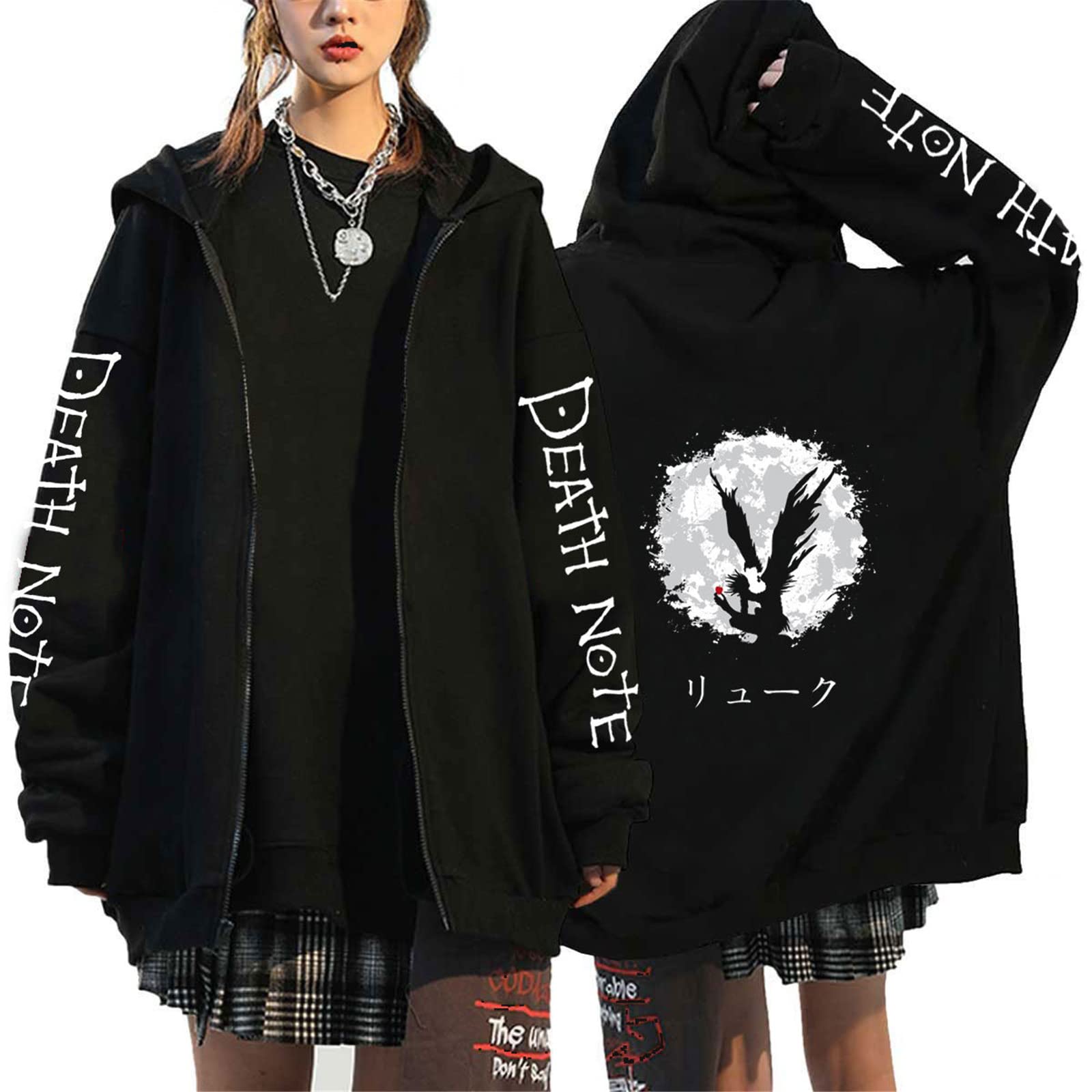 AllMonyba Japanese Anime Death Note Zipper Hoodie Kawaii Harajuku Manga Graphic Zip Up Coat Sweatshirt