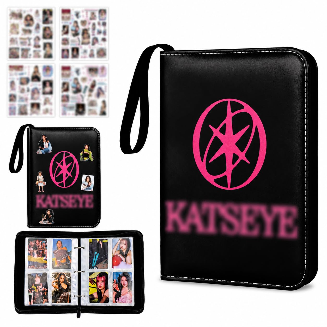 Katseye - Carpeta para tarjetas fotográficas A5 con 50 páginas de tarjetas de 4 bolsillos, álbum de coleccionista de tarjetas de 3 anillos con 6 calcomanías y 400 ranuras para tarjetas, cubierta de