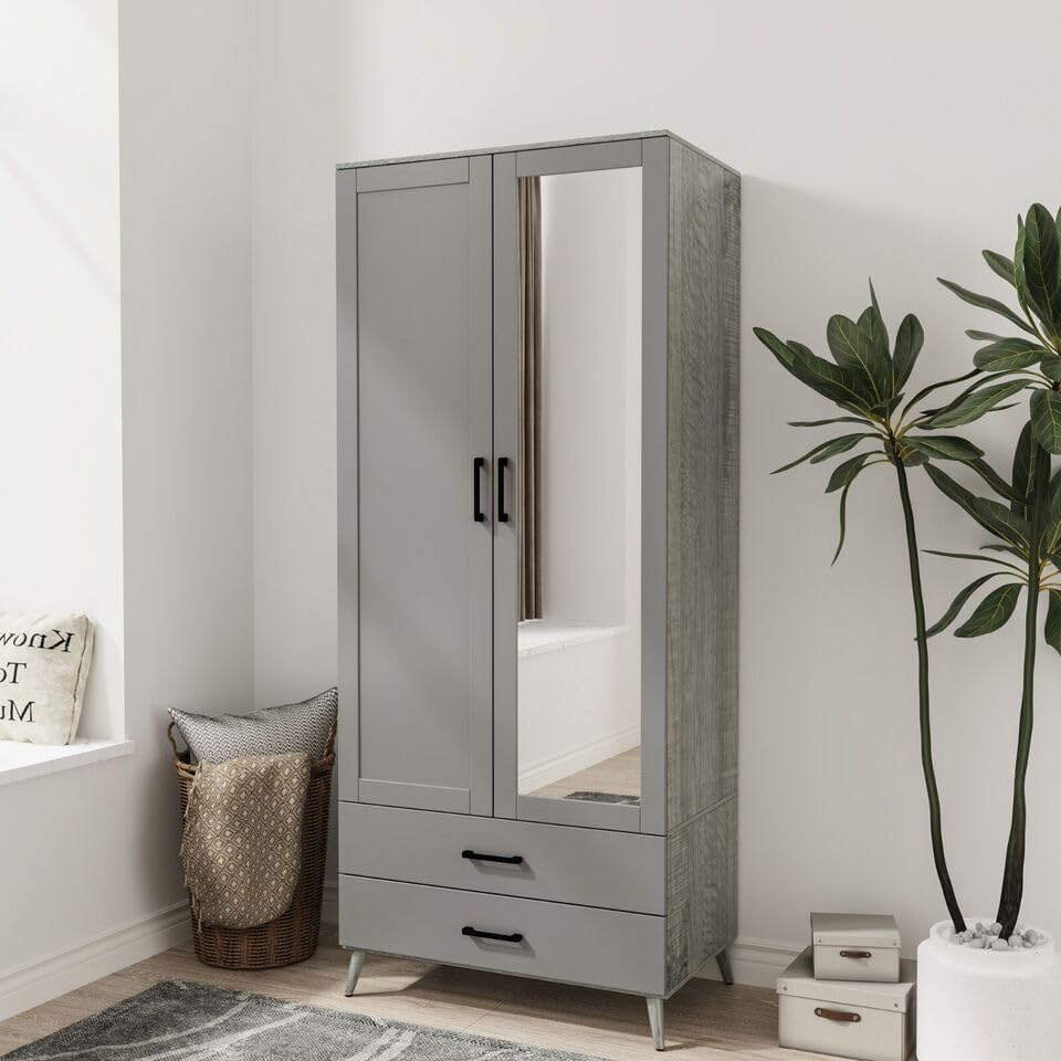 URBNLIVING 2 Door Mirror Wardrobe with 2 Drawers, 180cm