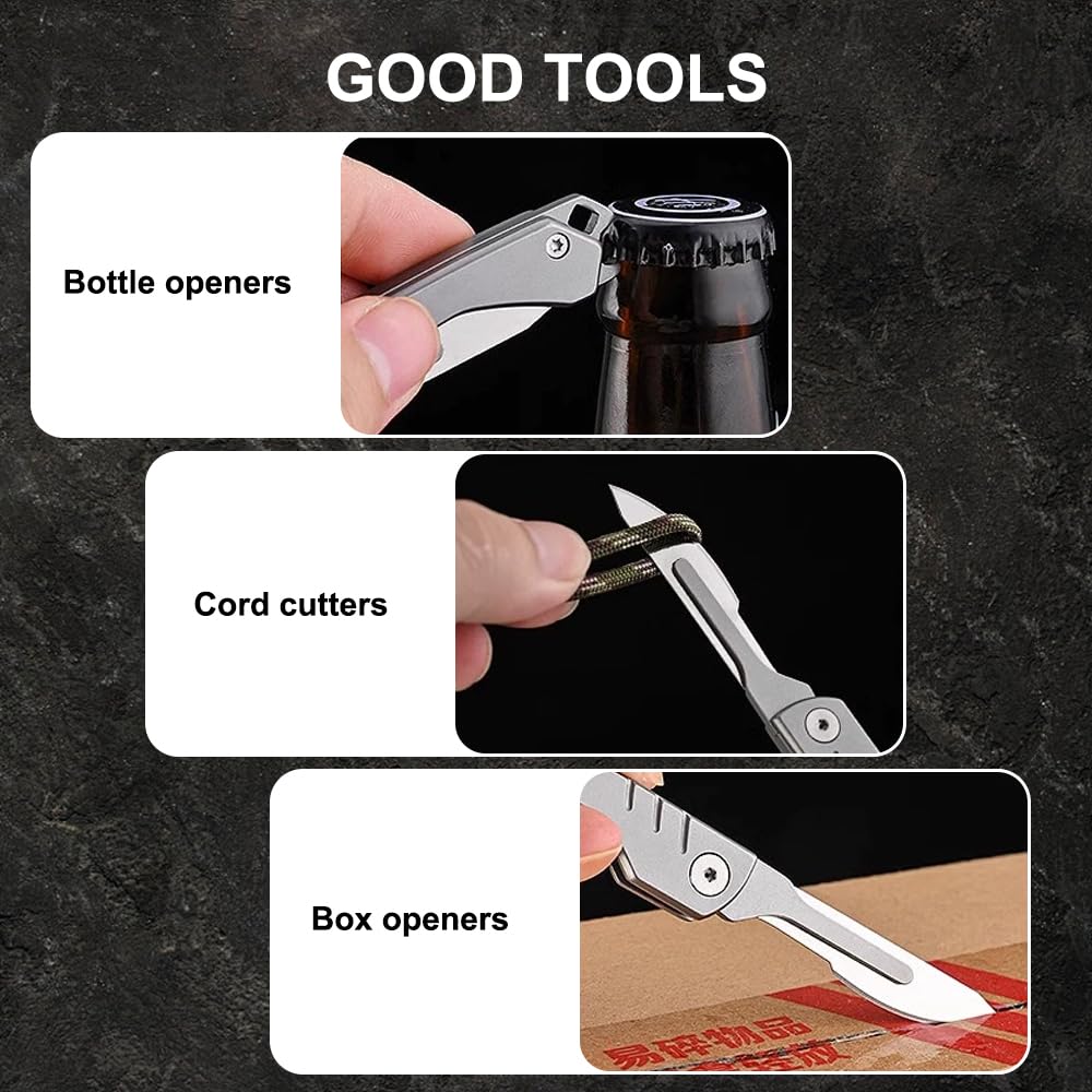 Coltello Tascabile Pieghevole, Coltello Portachiavi, Coltello Tascabile in Acciaio Inossidabile, Coltellino Tascabile EDC con 10 Lama Sostituibile, per Caccia All'aperto, Campeggio, Pesca, Raccolta