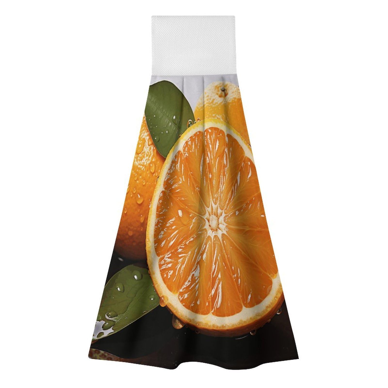 BTCOWZRV Orange Hanging Kitchen Towels with Loop, 2 PCS Luxury Hand Towels for Bathroom, Soft Microfiber Absorbent Face Towels Quick Dry Cleaning Cloths for Kitchen Dish Towels