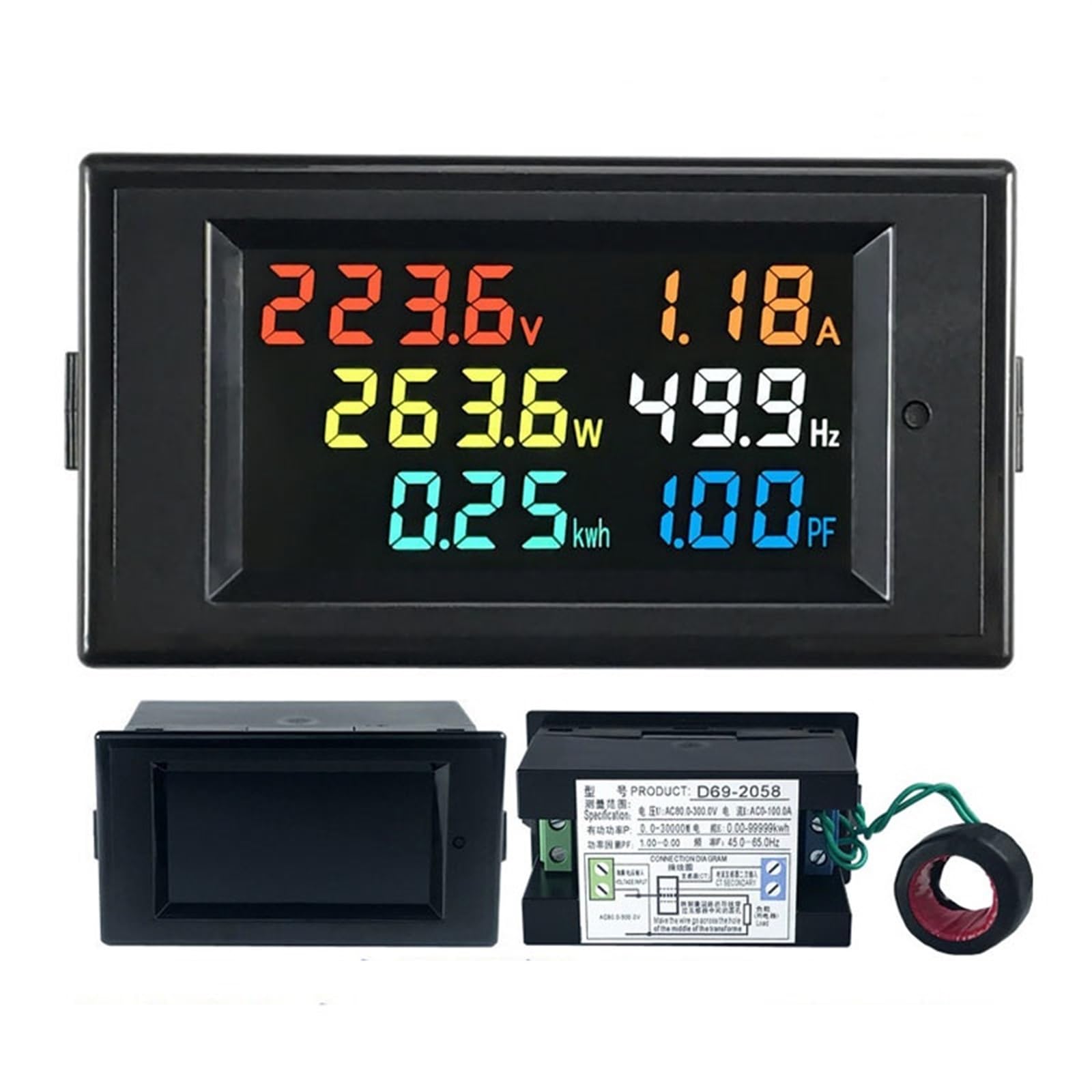D69-2058 woltomierz prądowy amperomierz współczynnik mocy energia elektryczna częstotliwość metr cyfrowy watomierz LCD Volt AMP 1 sztuka (rozmiar: AC40V-300V)