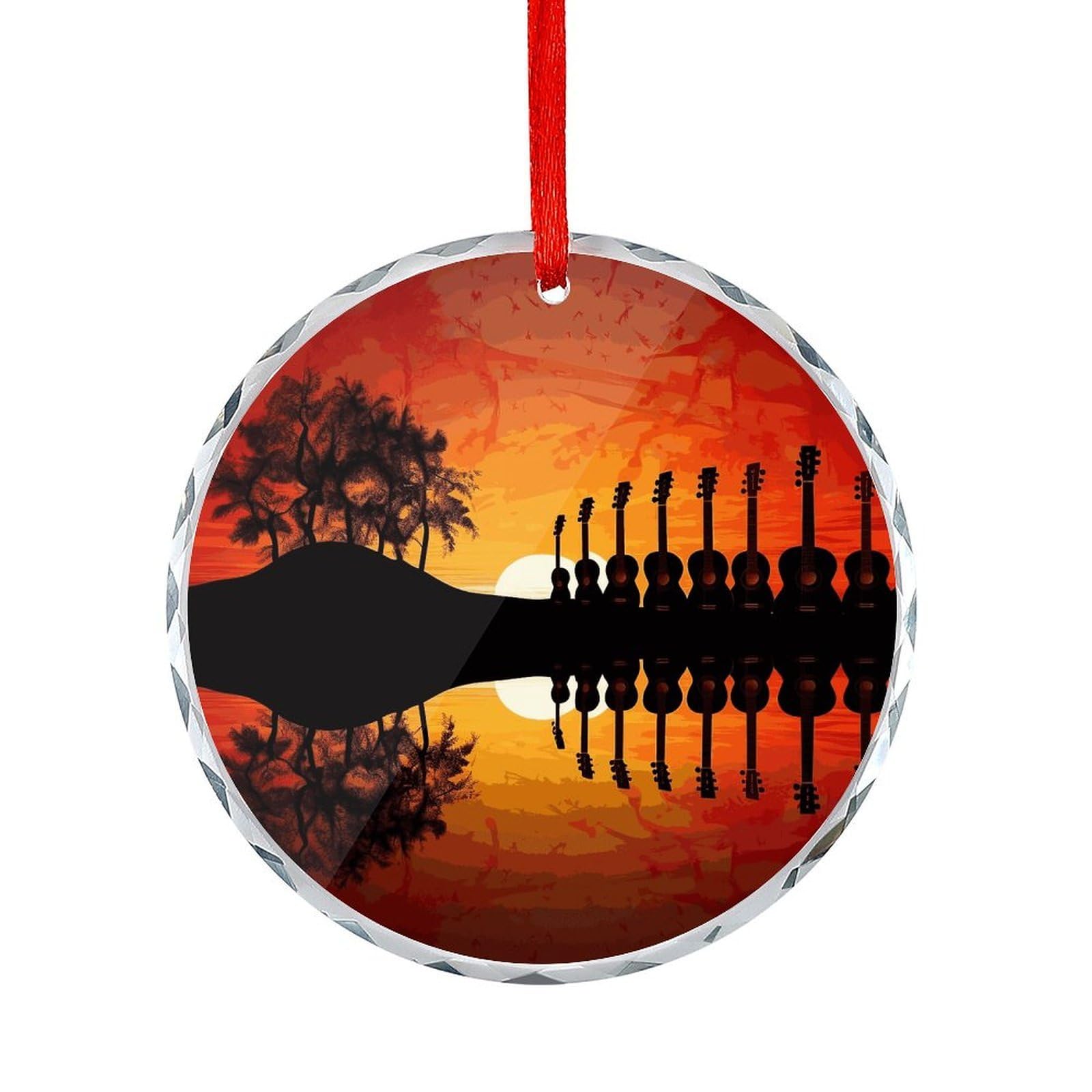 Btcowzrv Style Guitar Music Sunset Round Ornament Hanging Pendant Decor