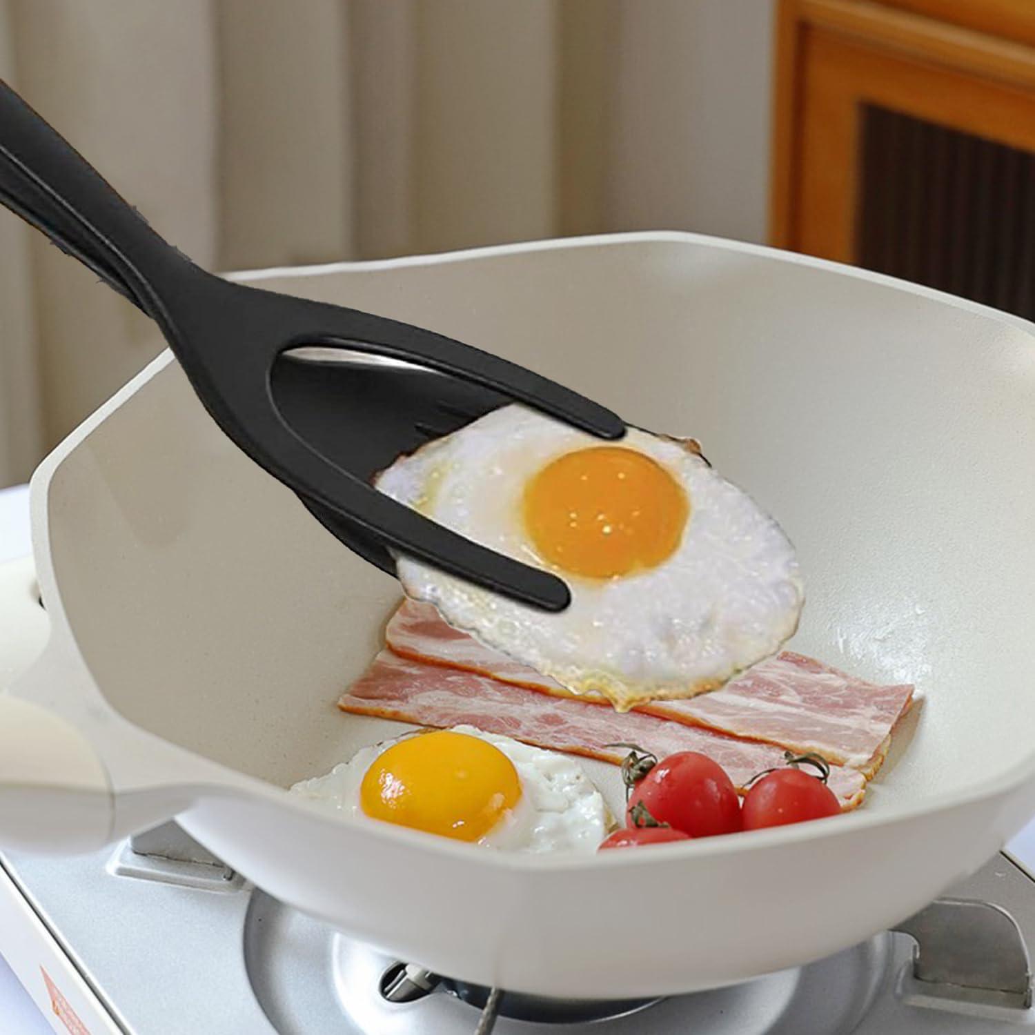 Egg Flipper Spatula, 2 in 1 Grip and Flip Egg Spatula Tongs - Image 3