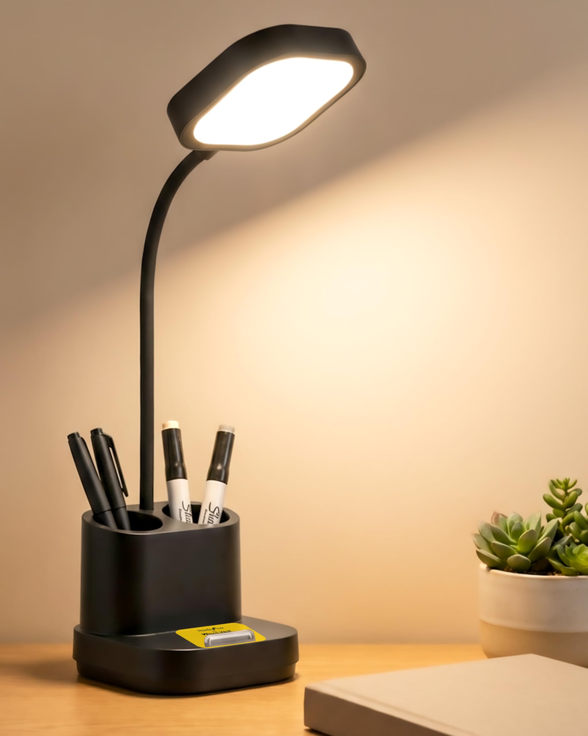 WEIRD WOLF Rechargeable LED Study Table Lamp for Study & Office | 3 Color Modes & 3-Level Touch Brightness | Dual Lithium Battery | Adjustable Gooseneck Desk Lamp with Pen Holder | Eye-Care Light