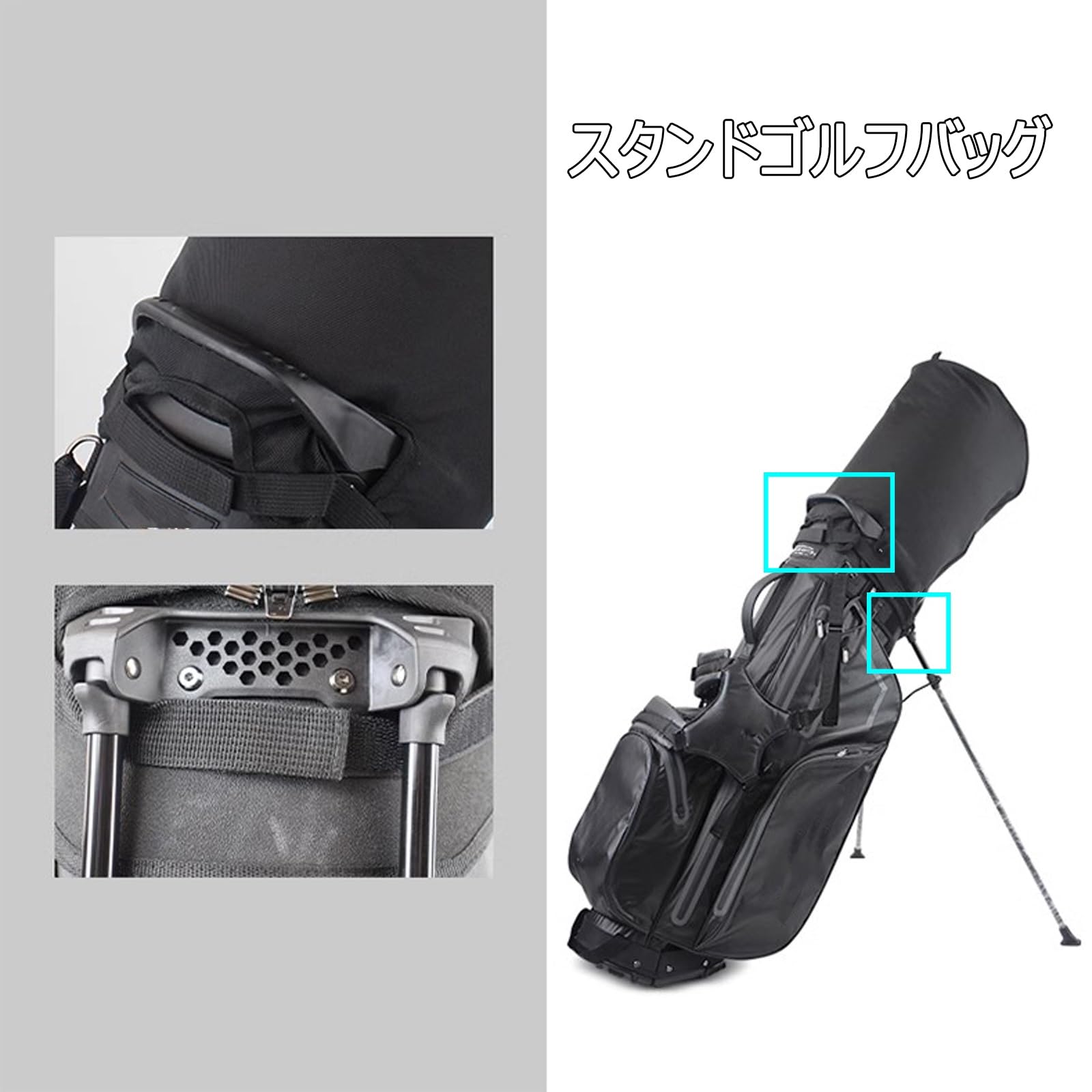 Malbon Golf スタンド式ゴルフバッグ ブラック　フードカバー2種類付 Malbon キャディバッグ ブラック スタンド型 ゴルフバッグ 男女兼用