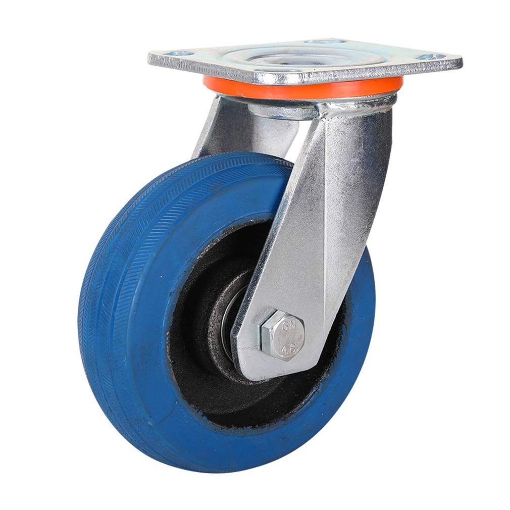 MXXQRHF Heavy Duty Industrial Metal Caster Wheels 360° Swivel Rubber Casters Blue Iron Core High Load Capacity Mute Design Perfect for Large Trolleys & Flatbed Carts