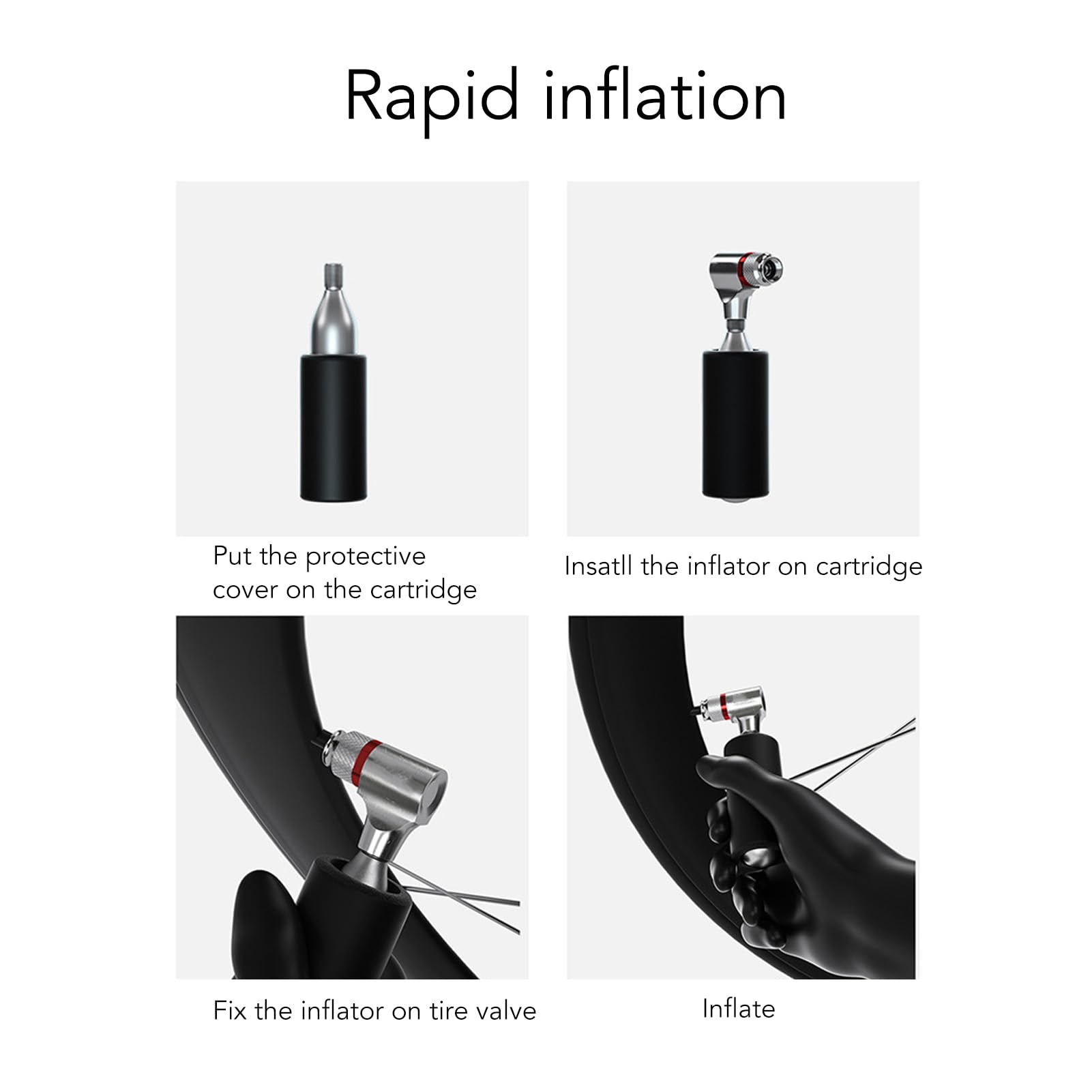 Naroote BUZLE OF CO2 TIONE INFLator, Szybki Obrzęk Aluminiowy z Dużym Stopem Opony Rowerowej CO2 z Izolowanym Uchwytem do Jazdy na Rowerze