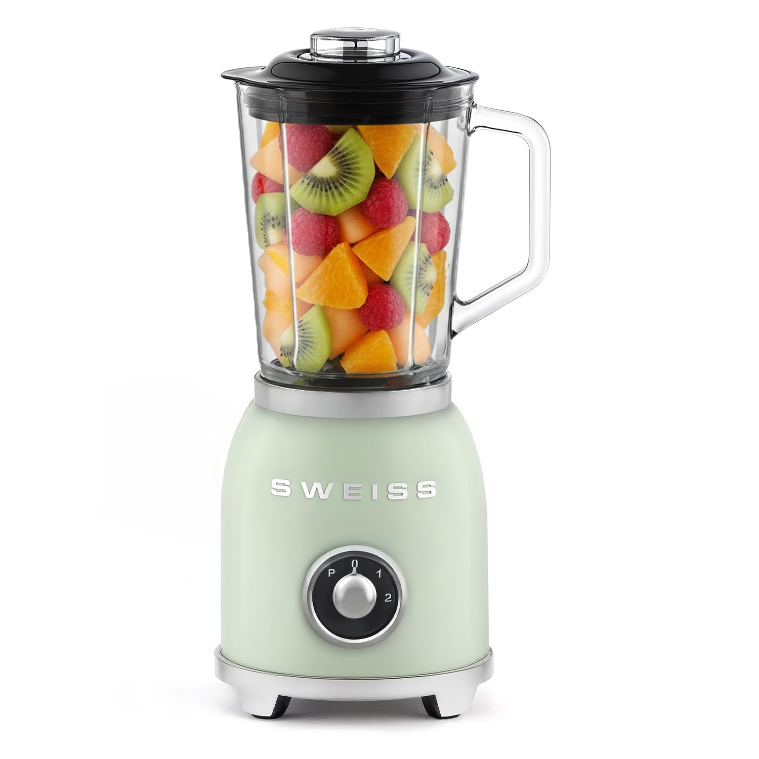 SWEISS Batidora de Vaso Vintage MXV7 – 1000 W, 2 Velocidades y Función Pulse, 6 Cuchillas de Acero Inoxidable, Jarra de Cristal 1,5 L, Base Antideslizante, Sistema de Seguridad, Color Verde