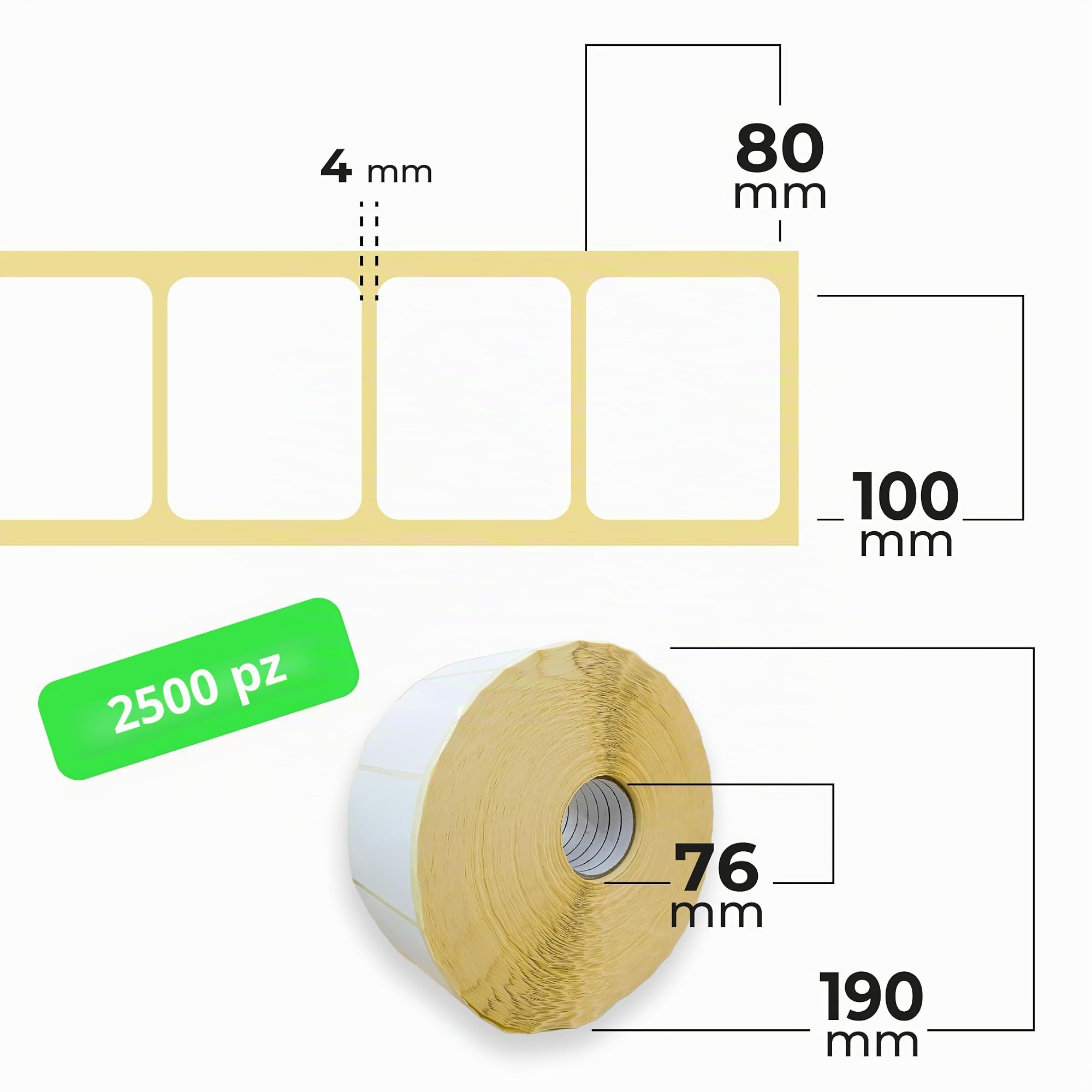 Etichette Vellum Neutre in Bobina 80x100 – Adesivo Rinforzato – Stampabili con Ribbon – Alta Qualità per Stampanti a Trasferimento Termico (1, 2500, unità)