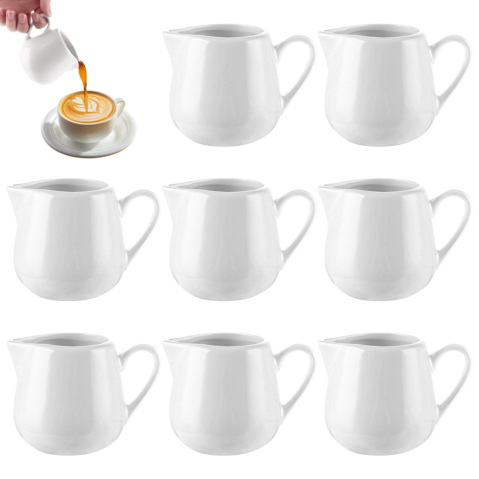 JMIATRY 8 Stück 240ml Milchkännchen Porzellan, Milchkännchen mit Griff Weiß für Milch Kaffee Cappuccino Latte