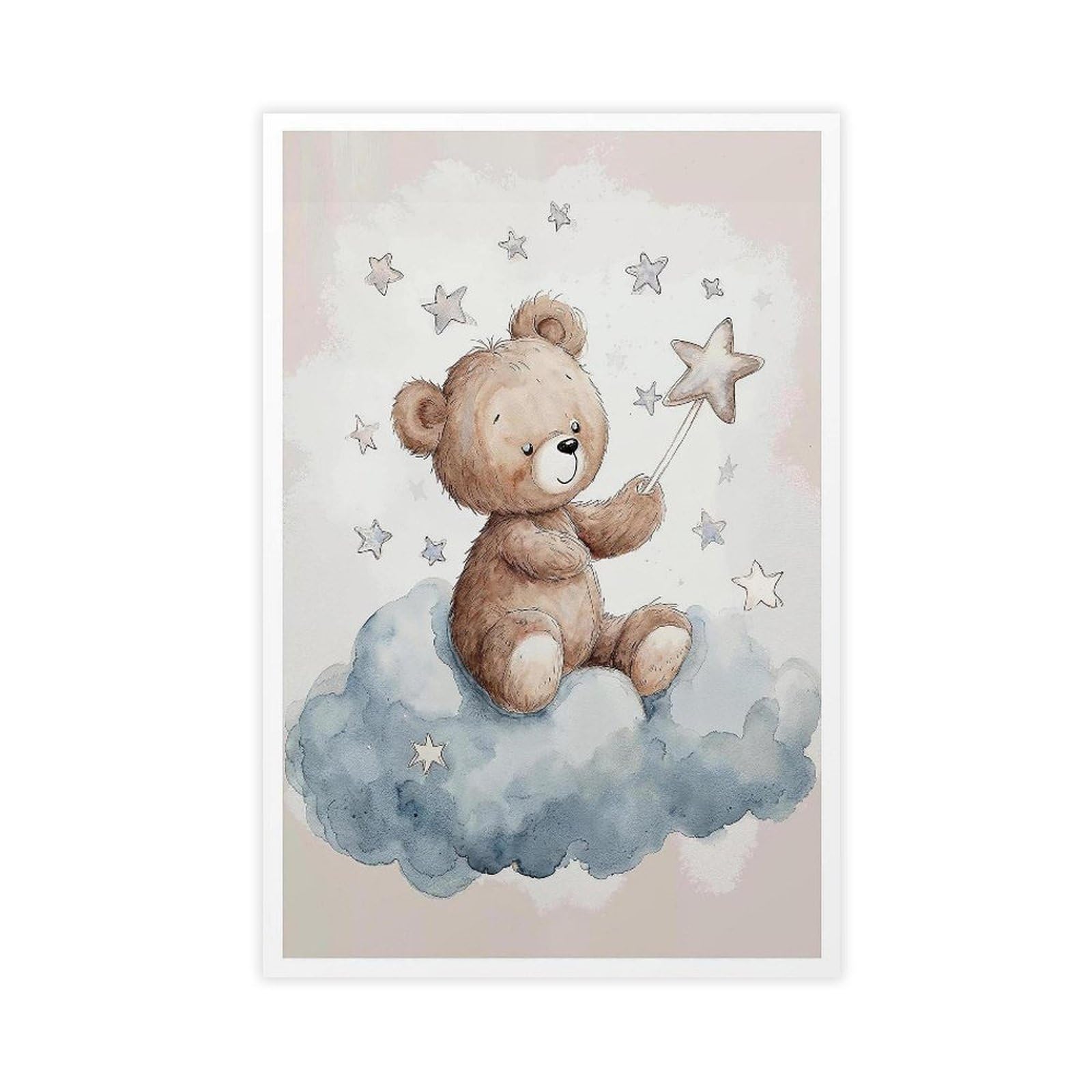 Oahfdf Teddy Bear On A Cloud Canvas Poster Bedroom Decor Landscape Office Room Decor Gift 12X18inch(30X45cm)