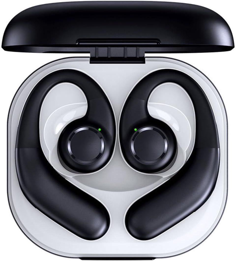 Open Ear Headphones Wireless Bluetooth 5.3 Air-Conduction On Ear Buds IPX5 Waterproof Earbuds for Sports,Mics Clear Call,Lightweight Design,Ergonomic Ear Hooks for Sports/Workout/Running,Black