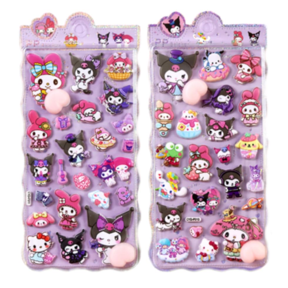 2 Sheets Cute Stickers 3D Chrome Stickers Cute Character Cute 3D Reward Stickers for Kids DIY Notebook Helmet Computer Suitcase Decoration (B) : Toys & Games