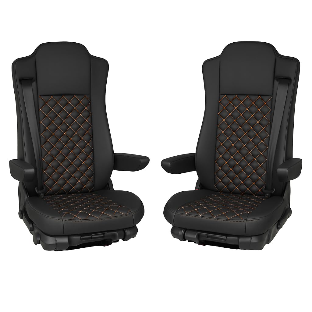 Generisch Housse de siège pour camion Mercedes Actros MP4 MP5 avec siège passager rabattable (noir avec couture orange)