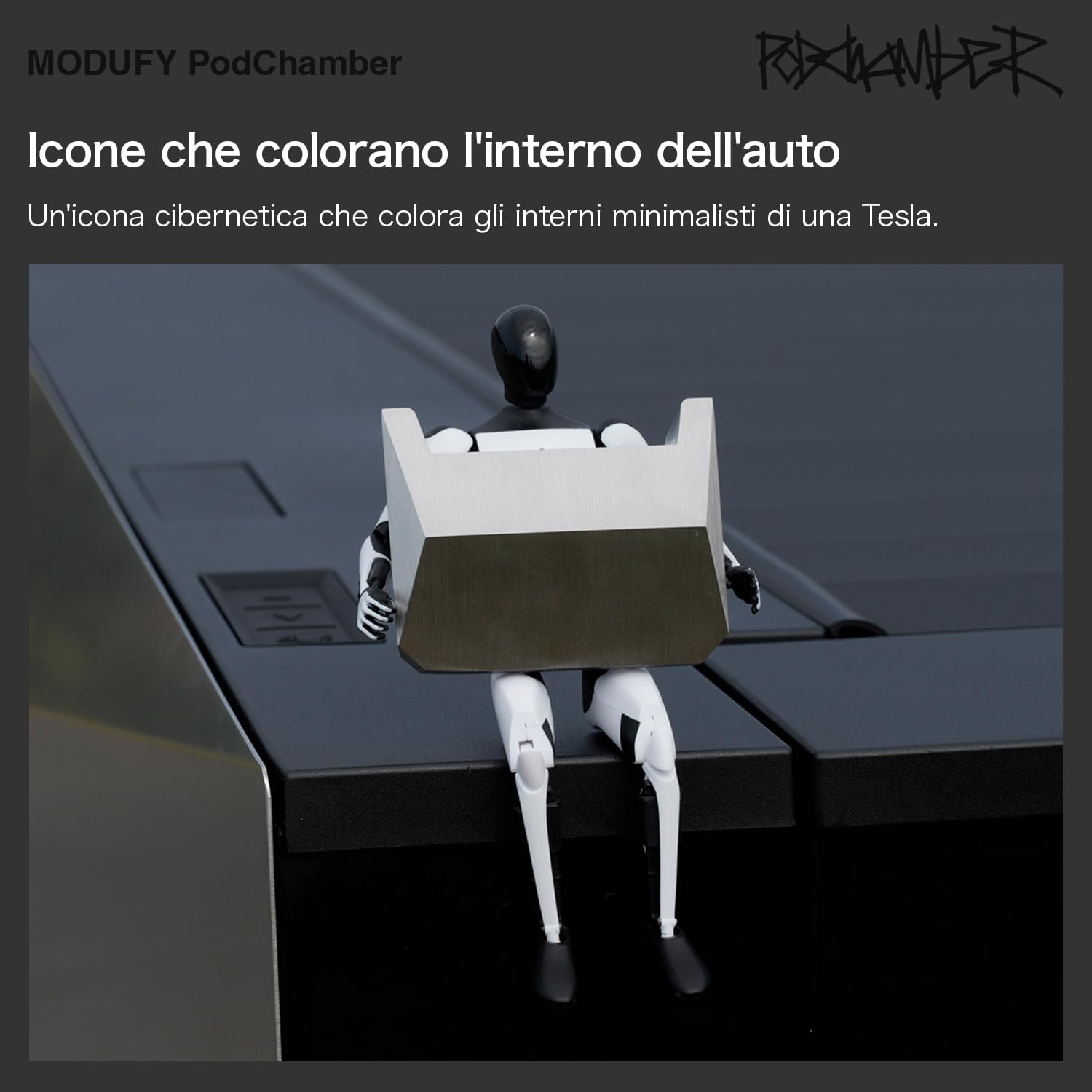 PodChamber Tesla esclusivo Supporto di ricerca per Auricolari abilitati Qi (Compatibile con Qi / Earbuds / Soundcore P40i / NOTHING Ear / Cybertruck / Stainless / Model3 / ModelY / Tesla)