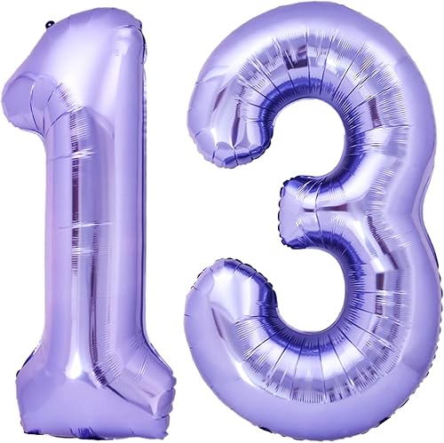 Globo morado gigante de 40 pulgadas con el número 13, globos de aluminio de Mylar de helio para fiestas de cumpleaños, decoraciones de cumpleaños de