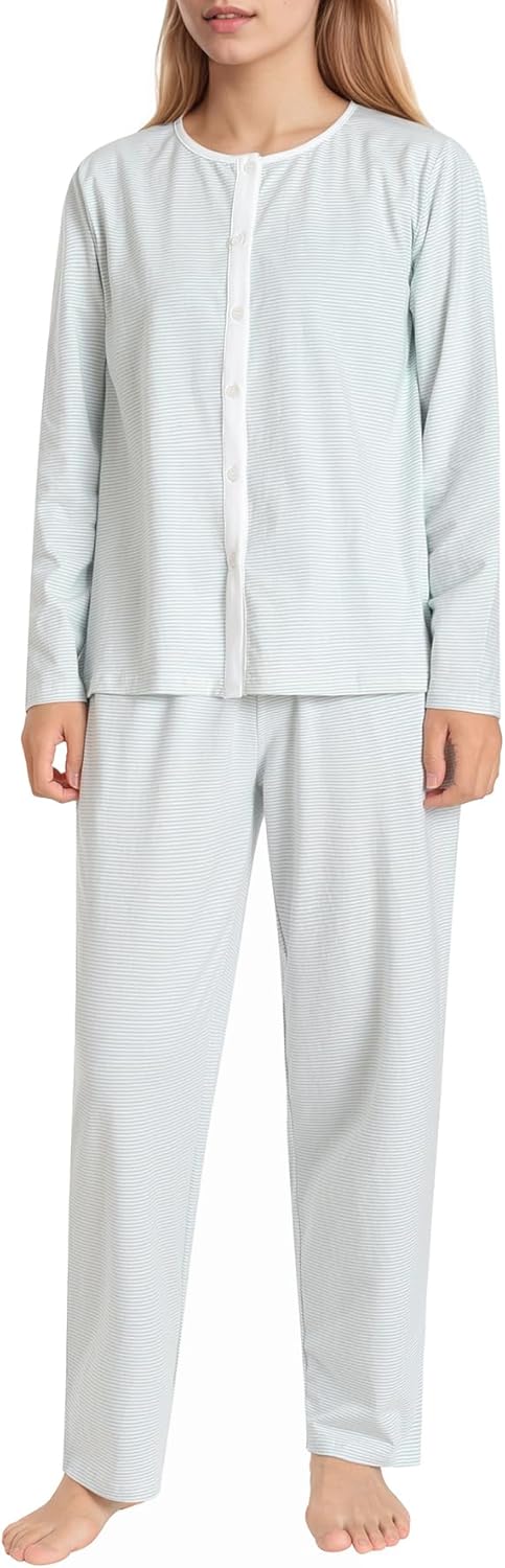 Latuza Women's Petite Cotton Pajama Set Striped Button Down Pjs