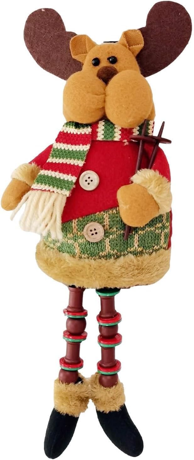 TAPIT Christmas Sitting Santa Claus Snowman Reindeer Holiday Sitting Leg Figurines Long Legs Table Fireplace Decor Home Decoration Plush Home Indoor Party Accessories (F Elk)