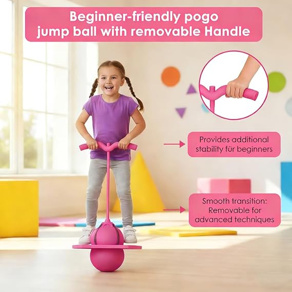 Children's Balance Jumping Ball,Balance Jumping Ball for Kids,Pogo Balls Bouncing Balls with Handle,Moon BounceBall Up To 600 Lb Fun Challenge Bounce Toys for Balances Training Coordination,Pink
