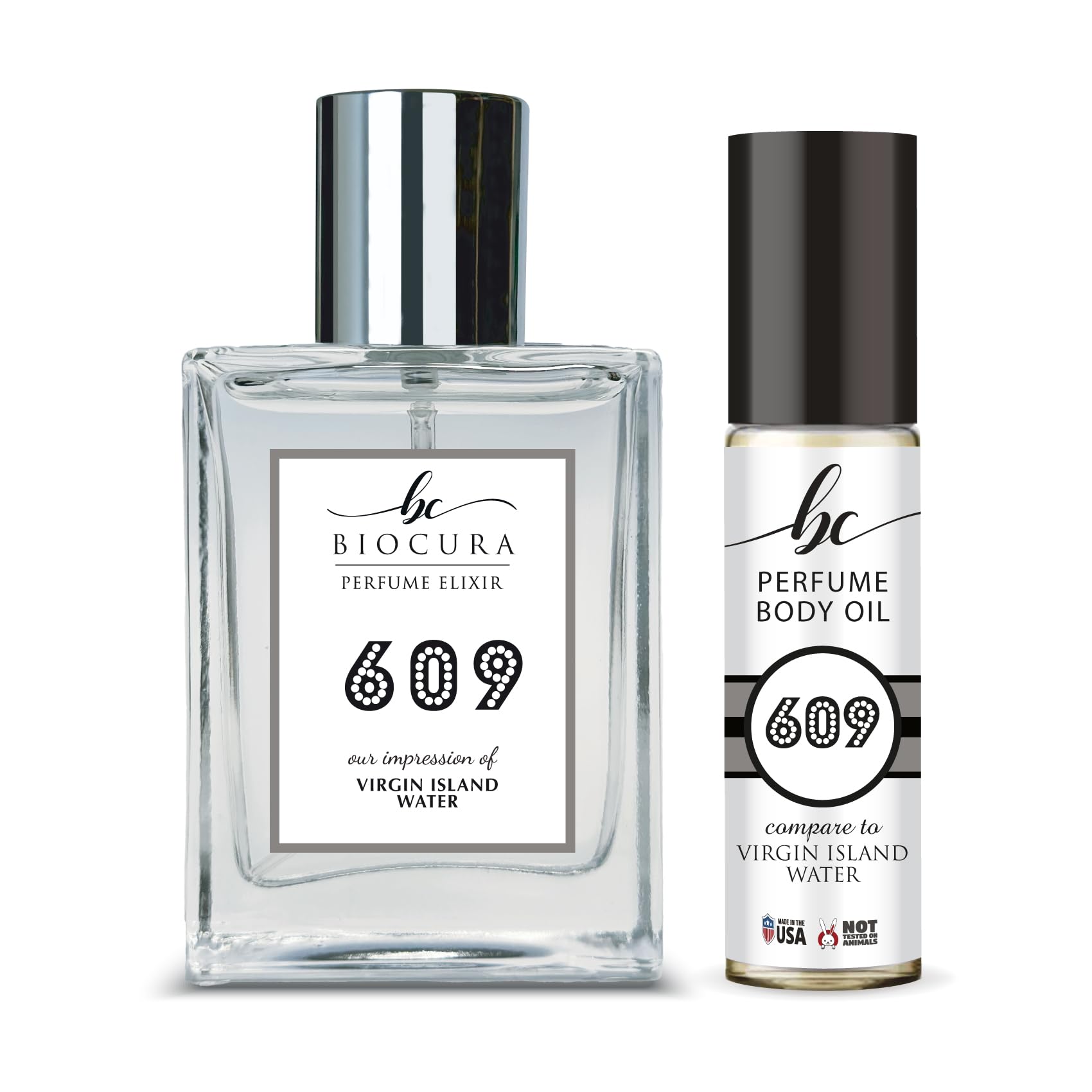 BIOCURA BC Perfume 609 Spray + Body Oil Set Impression of Virgin Island Water Blend Sample For Women And Men / 10ml+50ml