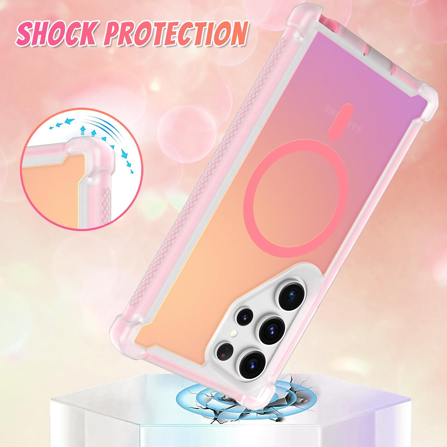 Condition photo showing New/Like New for bonoma for samsung galaxy s24 ultra case iridescent crystal corner -pink | back magnetic support for magsafe shockproof cover, and high-duty protection for girls women
