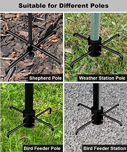 Image of Garbuildman Pole Stabilizer Stand Base with 4 Prongs for Outdoor Bird Feeder Pole, In-Ground Support Applies to 0.74 inch to 1.1 inch Shepherds Hook, Black, 1 Pack, Measure Before Purchase