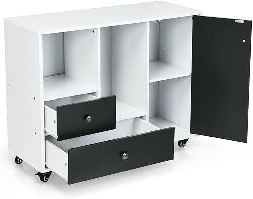 Miniatura 5 de Soporte para impresora, gabinete de archivador móvil lateral para almacenamiento de archivos, soporte grande para impresora con 2 cajones y